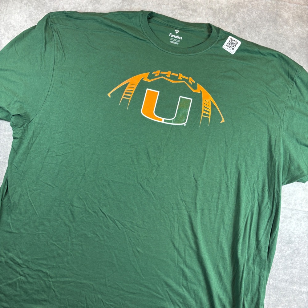 Fanatics Miami Hurricanes T-Shirt Mens 5XL Green Graphic Crew Neck Tee NWOT